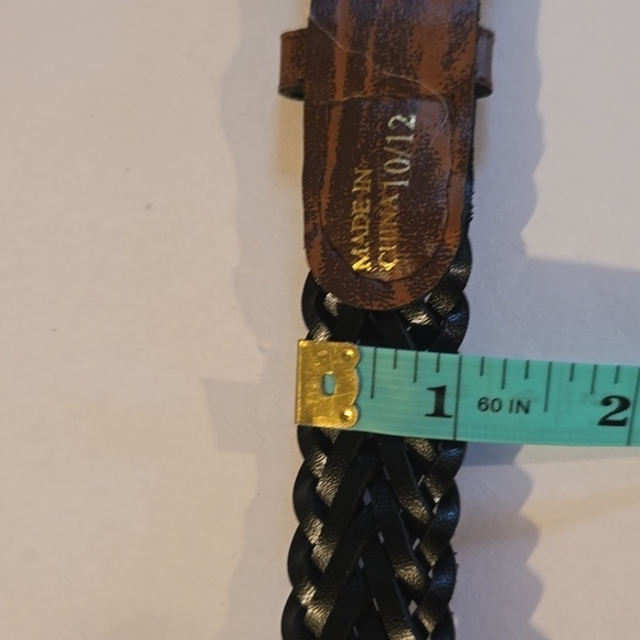 Womens Brown Leather braided woven belt Burnished brass buckle New! Sz.10/12